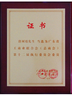 唐樹松先生當(dāng)選廣東省工商業(yè)聯(lián)合會(huì)（總商會(huì)）第十二屆執(zhí)行委員會(huì)執(zhí)委